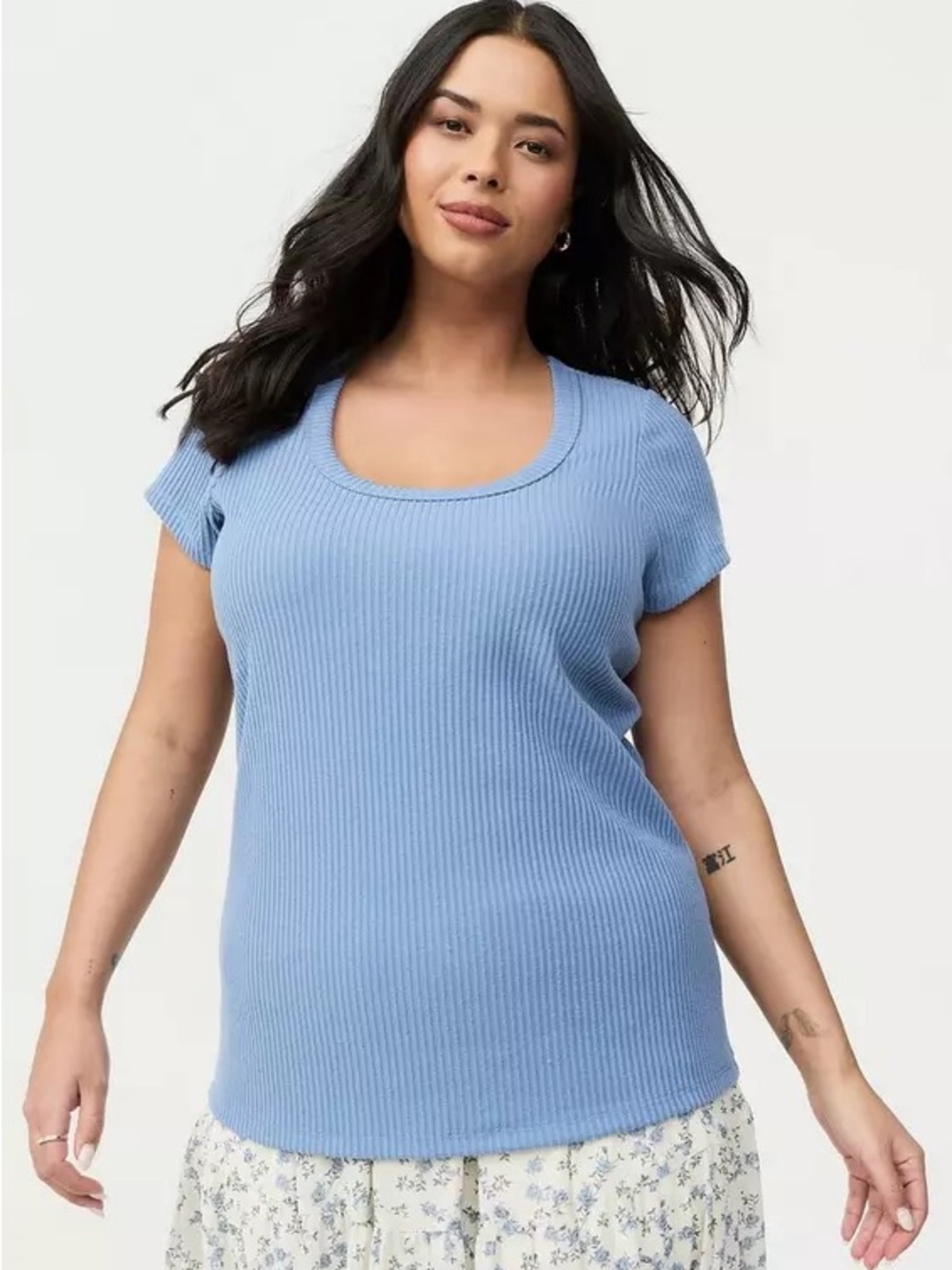 torrid Light Blue Ribbed Scoop Neck Short Sleeve Top